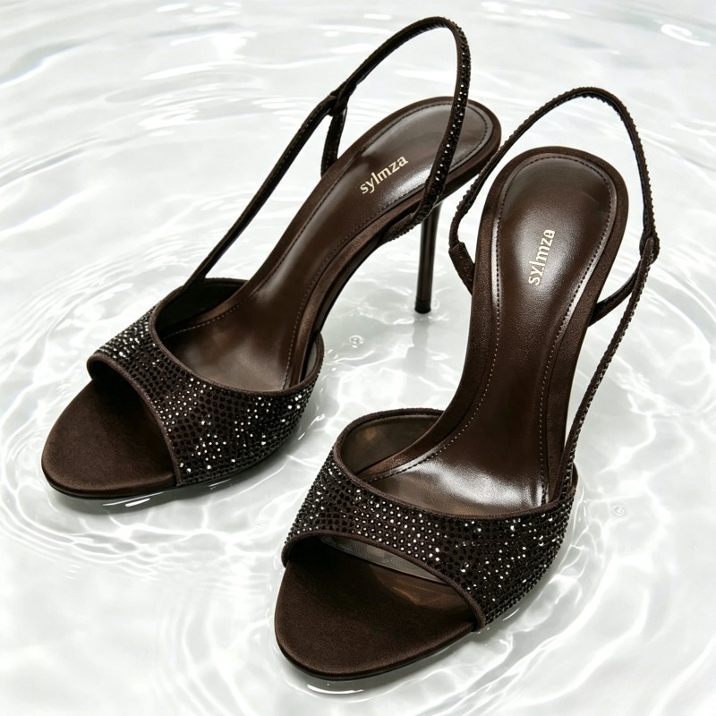 Women'S Fashion Brands - Fashion Crystal Detail Slingback Heels Women