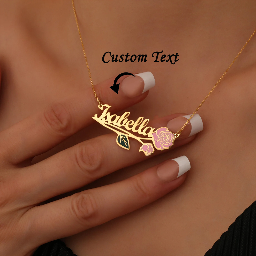Women Fashion Names - Personalized Colorfuls Birth Flower Name Necklace