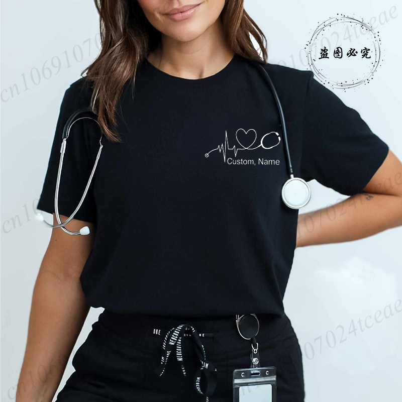 Women Fashion Names - Custom Name Nurse Shirt Stethoscope Heartbeat