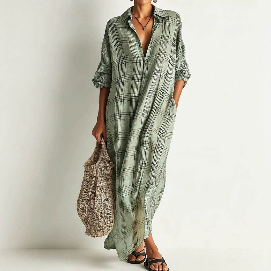 Maxi Dress Boho - Printed Linen Cotton Midi Dress Summer