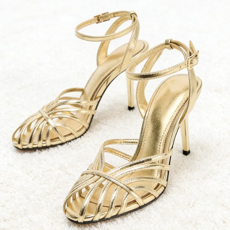 Women'S Fashion Designer Clothes - Sexy Gold Hollow Narrow Band High