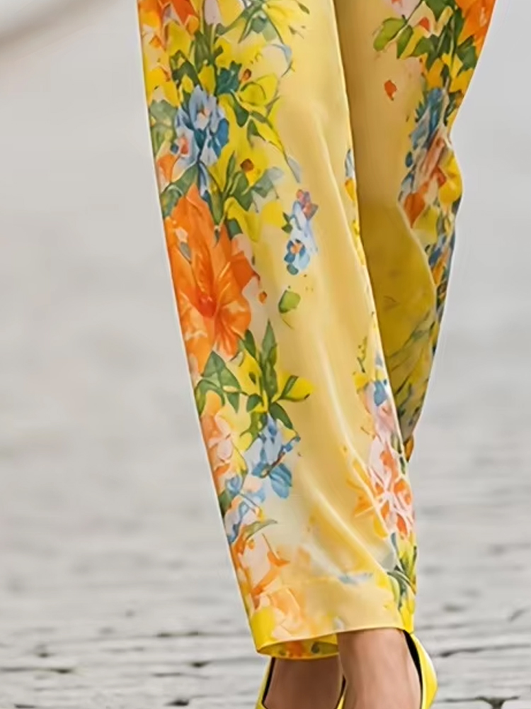 Floral Print Two-Piece Set for - đánh giá và giá Wide Leg Palazzo Pants