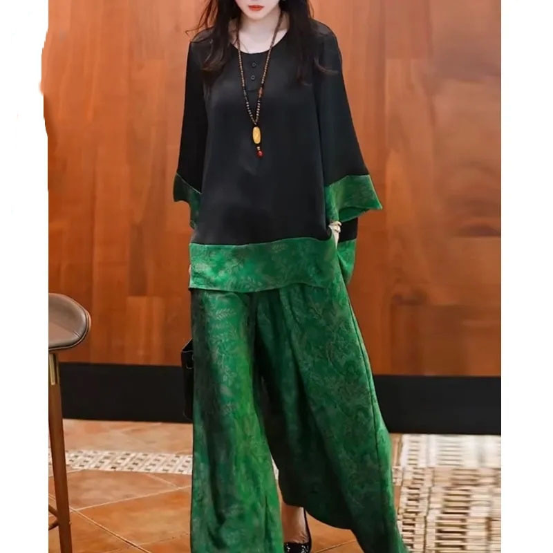 Summer Women Loose Satin Outfi - đánh giá và giá Wide Leg Palazzo Pants