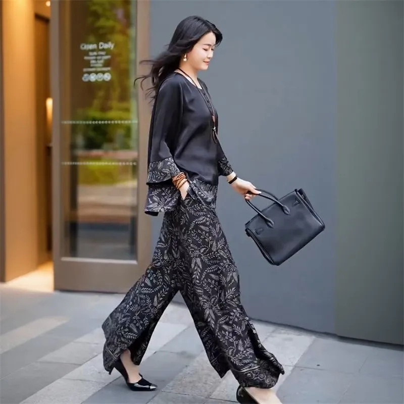 Summer Women Loose Satin Outfi - đánh giá và giá Wide Leg Palazzo Pants