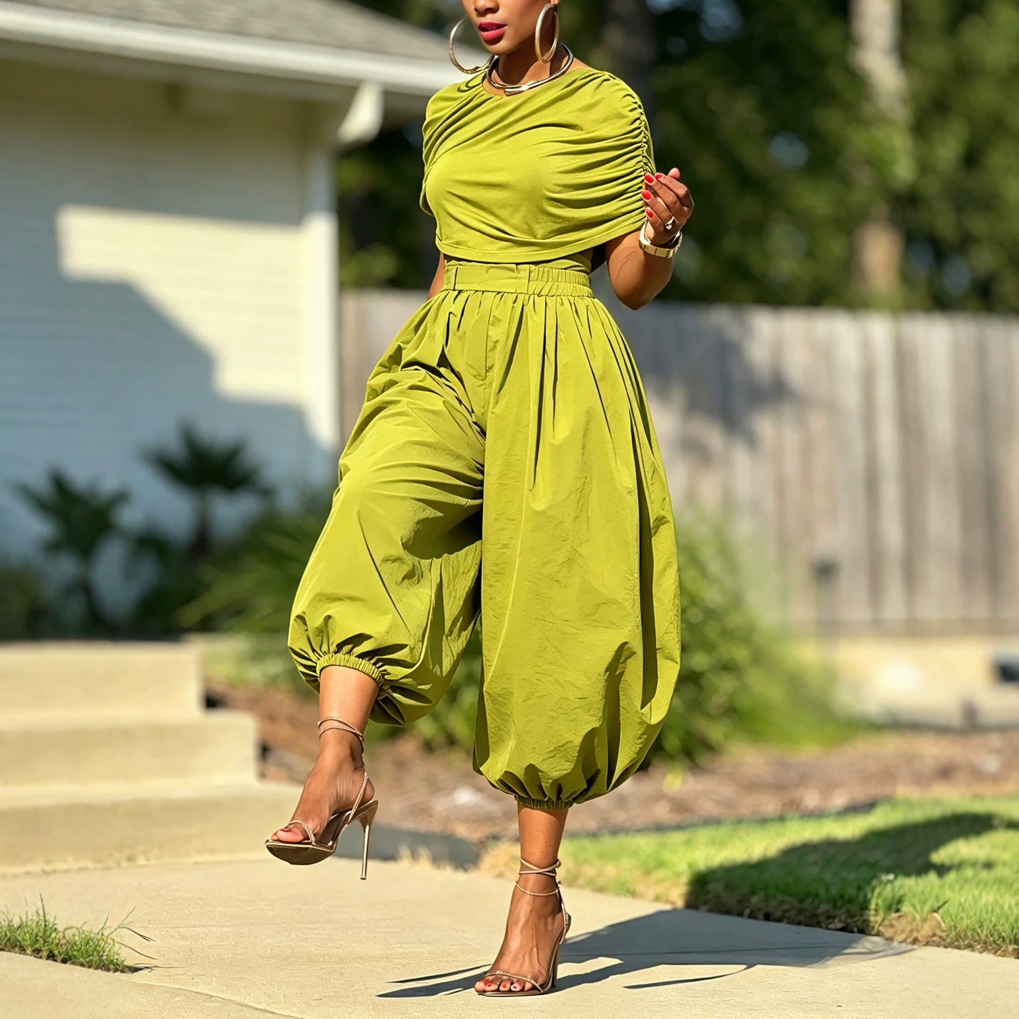 Two Piece Matching Set Ruched  - đánh giá và giá Wide Leg Palazzo Pants