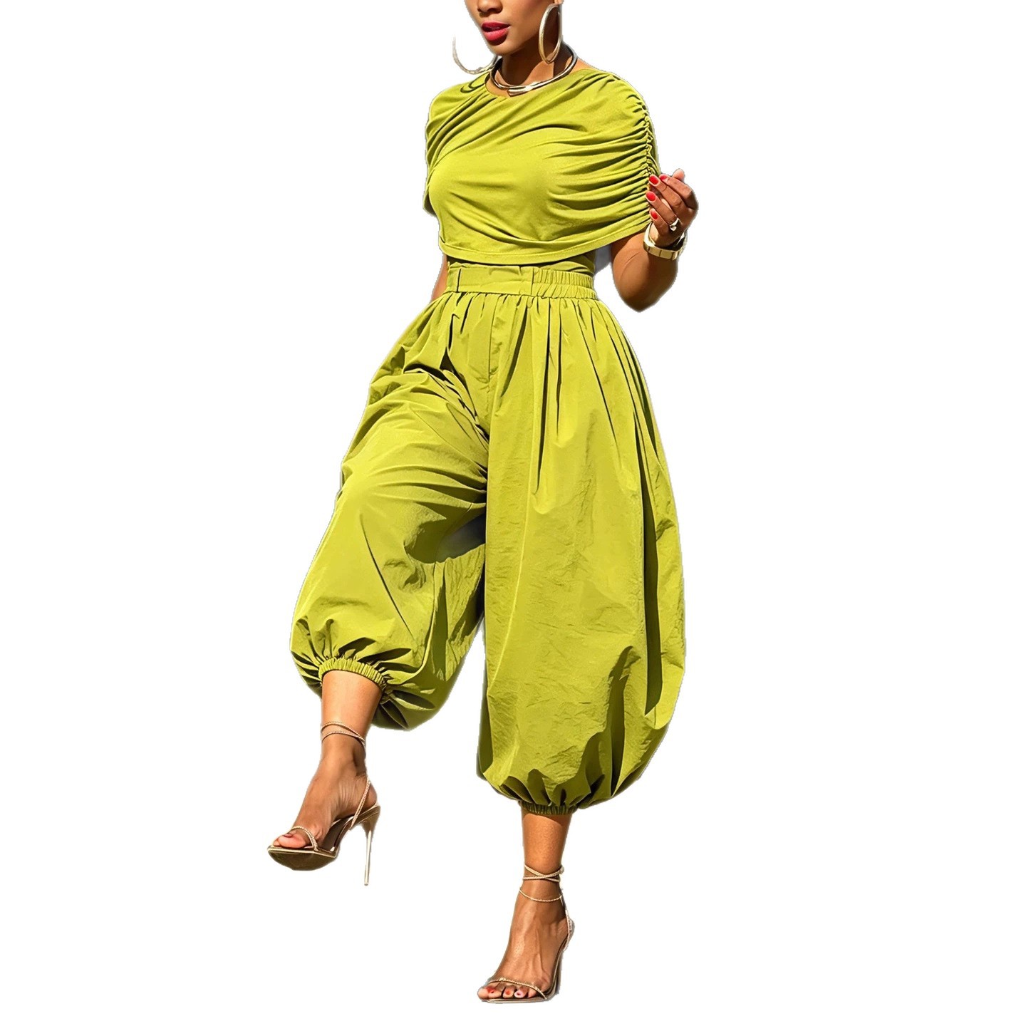 Two Piece Matching Set Ruched  - đánh giá và giá Wide Leg Palazzo Pants