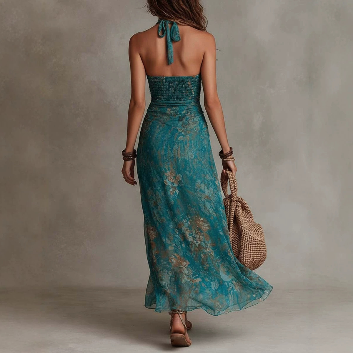 Women's Halter Deep V Print Sp - đánh giá và giá Maxi Dress Boho