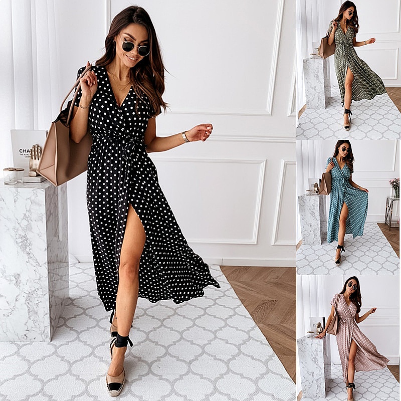 Summer Boho Polka Dot Print V- - đánh giá và giá Maxi Dress Boho