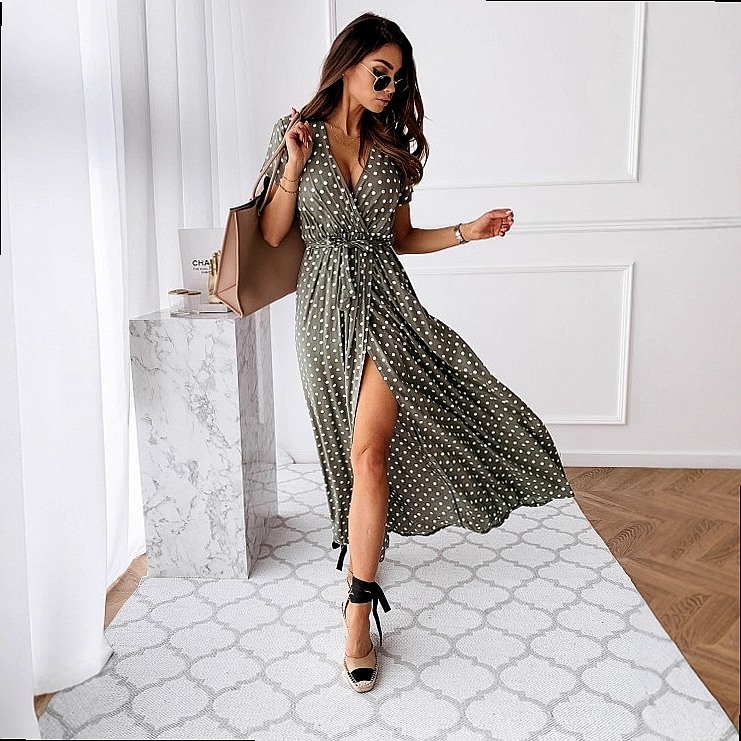 Summer Boho Polka Dot Print V- - đánh giá và giá Maxi Dress Boho