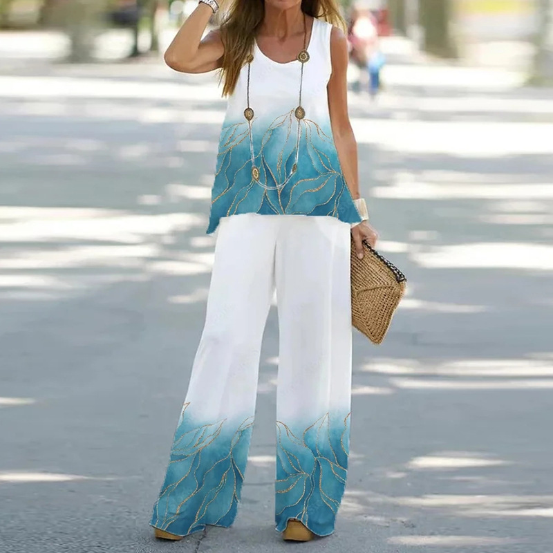 Casual Sleeveless Print Tank A - đánh giá và giá Wide Leg Palazzo Pants