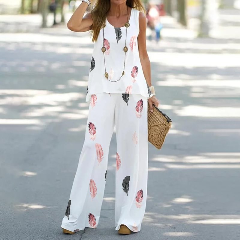 Casual Sleeveless Print Tank A - đánh giá và giá Wide Leg Palazzo Pants